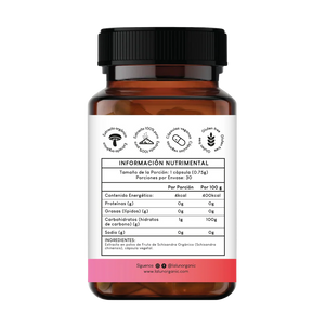 Etiqueta con información nutrimental de Schisandra, suplemento adaptógeno para equilibrio y vitalidad, disponible en México