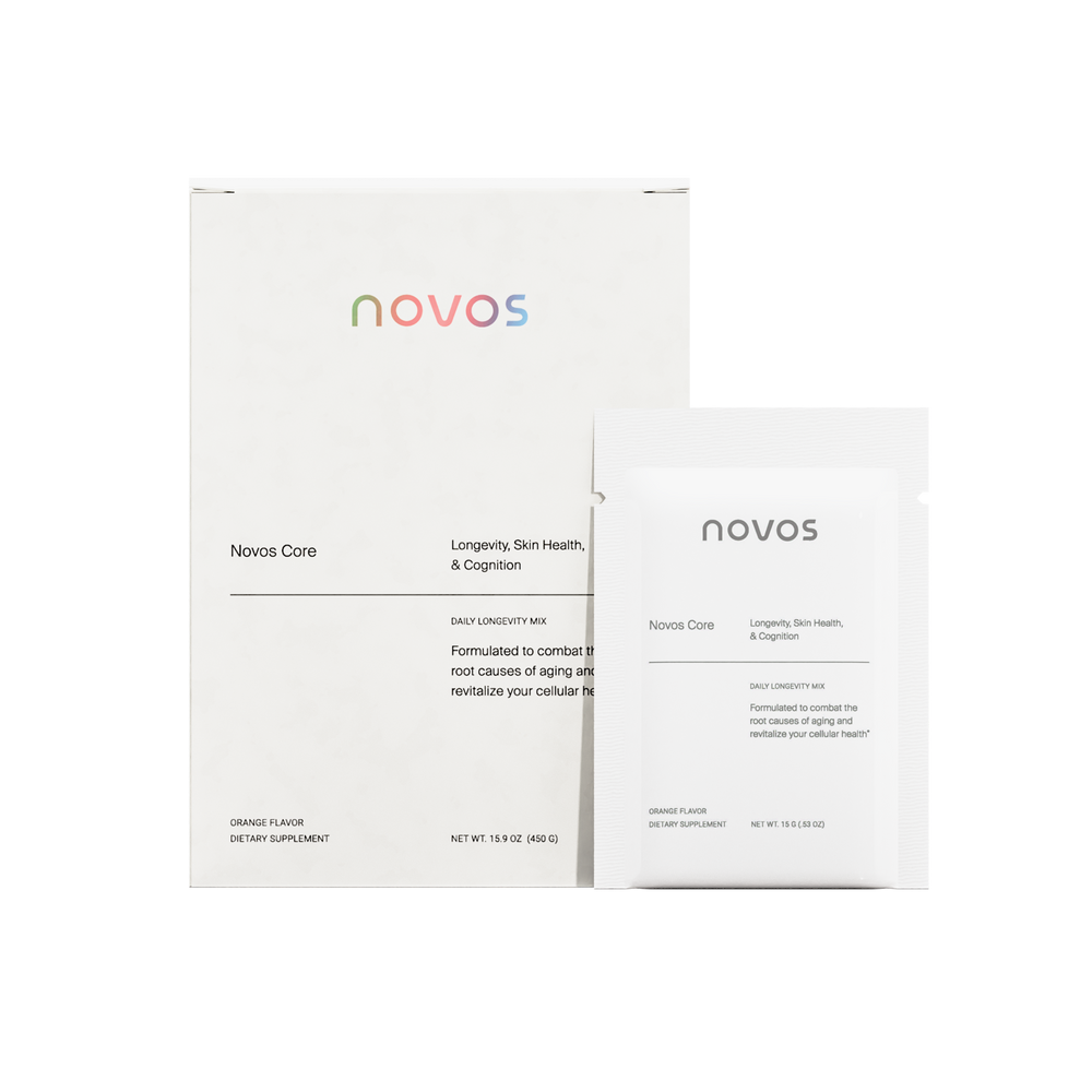 Suplemento de longevidad NOVOS Core con NMN para energía celular y envejecimiento saludable