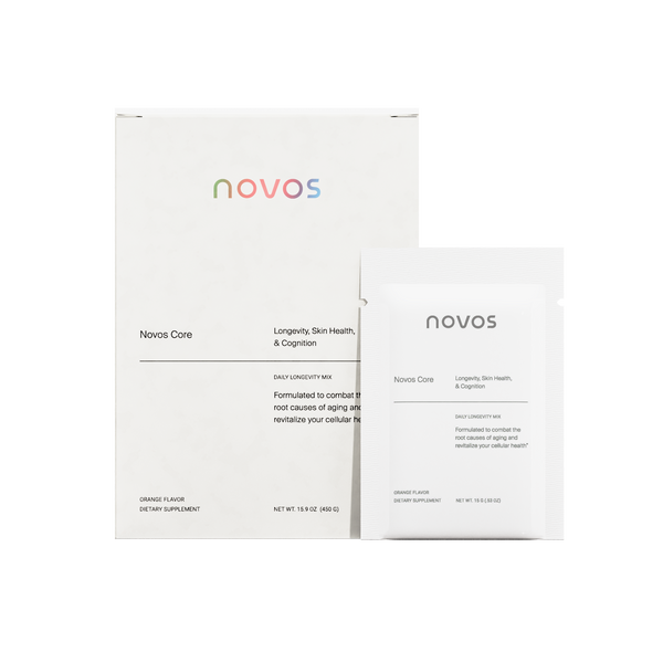 Suplemento de longevidad NOVOS Core con NMN para energía celular y envejecimiento saludable