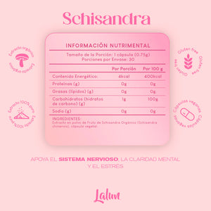 Frasco de Schisandra, suplemento natural para energía, enfoque y bienestar, disponible en México.