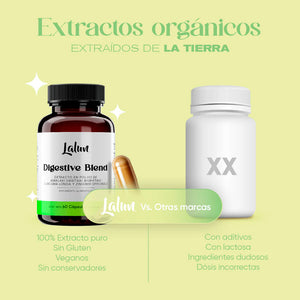 Blend digestivo grafica de extractos orgánicos, 100% puro, sin gluten , vegano, sin conservadores disponible en Mexico en amani.