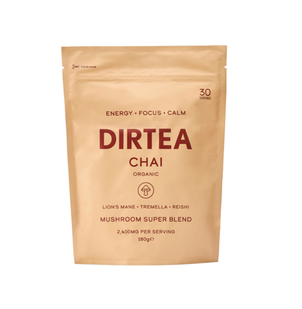 Dirtea Chai orgánico, mezcla de especias con hongos funcionales Lion’s Mane, Tremella y Reishi.