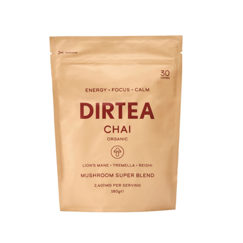 Dirtea Chai orgánico, mezcla de especias con hongos funcionales Lion’s Mane, Tremella y Reishi.