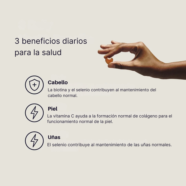 Las gomitas tremella en amani tiene 3 beneficios diarios para la salud, como el cabello, la piel y las uñas.