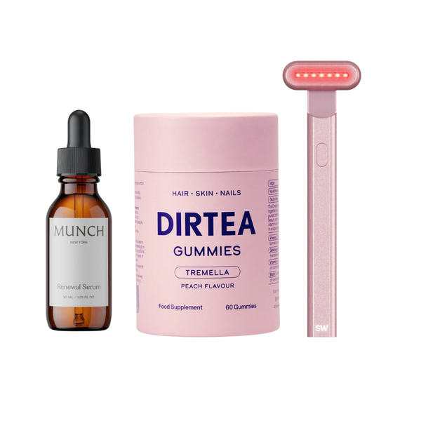 Kit Glow Total Amani con gomitas de Tremella, suero con ácido hialurónico y skincare wand para mejorar hidratación, textura y luminosidad de la piel en México