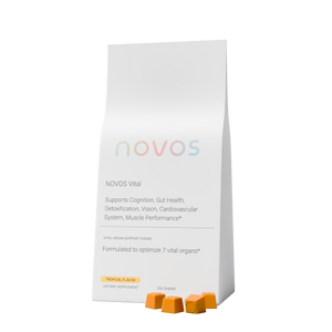 Suplemento NOVOS Vital en formato chew diario para energía, claridad mental, metabolismo y digestión, disponible en México en Amani tienda wellness